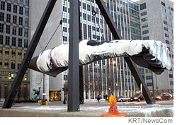 Joe Louis Memorial, with white paint on it